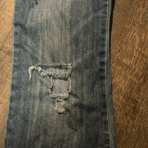 Jessica Simpson  Low Rise JeansY2K Fray Flare Floral Painted‎ Denim Women's 8