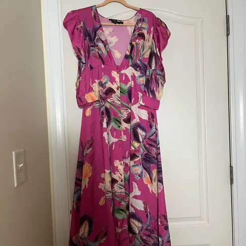 Patbo Grace Floral Puff Sleeve Midi Dress Size 0 Pink
