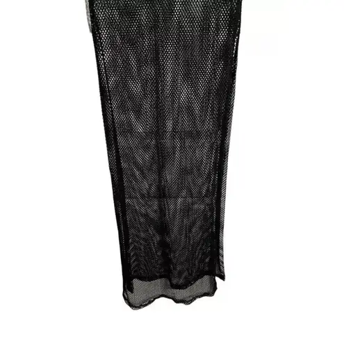 Love Nation Fishnet Swim Cover Dress Women's XL Full Length Side Slits Black NEW