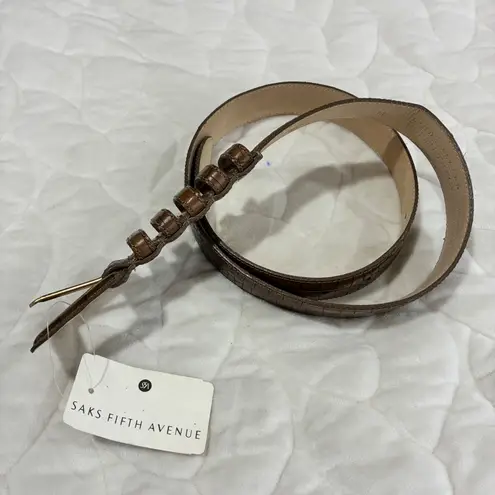 Ellen Tracy Saks Fifth Avenue Brown Croc Embossed Leather Belt Luxury Size M