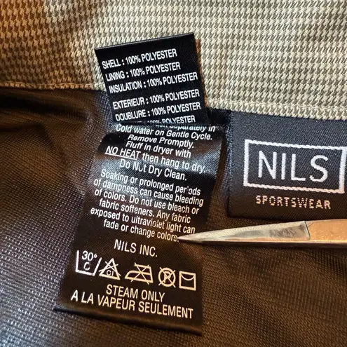 NWOT NILS Sportswear Houndstooth Button Insulated Ski Snowboard Snap Pants 10 Tan