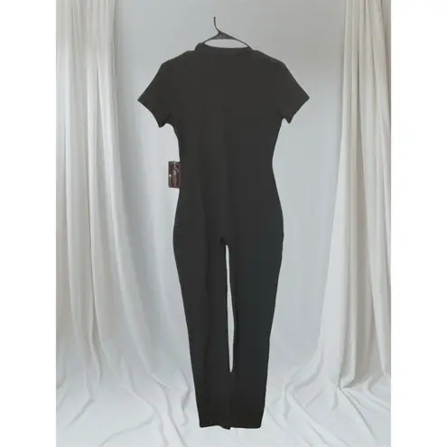 Love University Women Gray CATSUIT ROMPER JUMPSUIT Medium Cap Sleeve Zip Up New