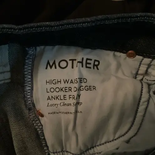 MOTHER High Waisted Looker Dagger Ankle Fray Lace Blue Size 25