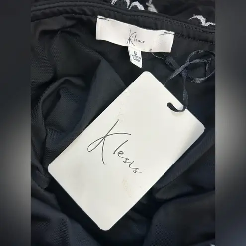 NWT Klesis Black/White Ruffle Mesh Strapless Maxi Dress Size Small Black