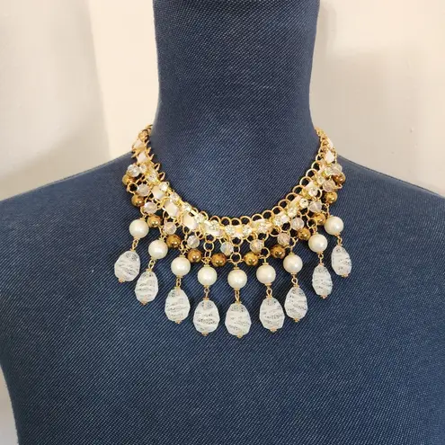 Gold Mixed Media Statement Necklace and Earrings Set