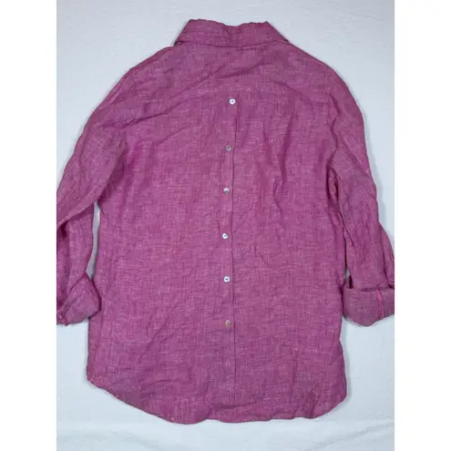 Sigrid Olsen  Pink Linen Button Down Shirt Roll Tab Sleeve Size SM