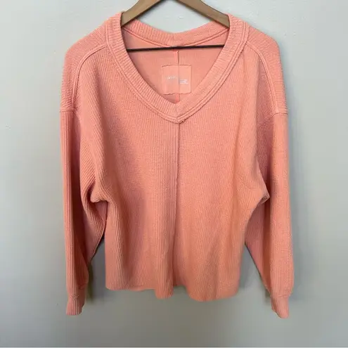Aerie  Wonder Textured V Neck Oversized Sweatshirt Saturn Peach Top Coral Orange - Image 4
