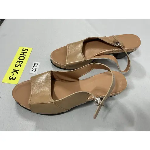 Womans Eu 40 Us 9.5 Slipon Platform Sandals Tan Open Toe Sling Back Heel Brown