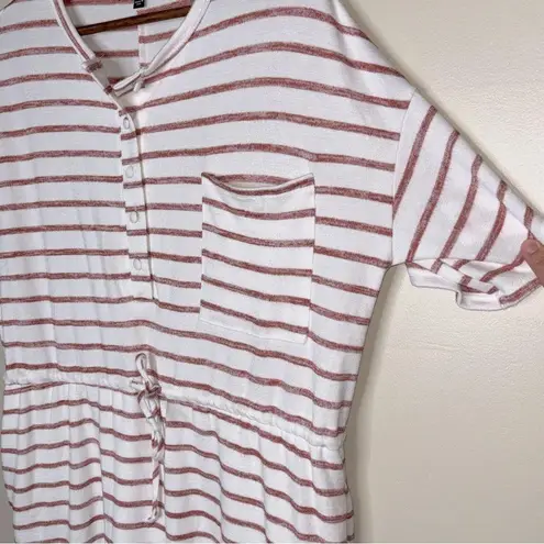 Lulu's Beach Casual White & Red Striped Drawstring Mini Dress