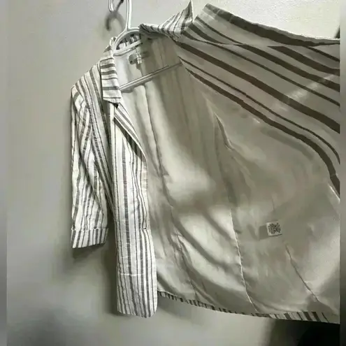 Lavender Brown White & Grey Striped Linen Lightweight Blazer Jacket | Size S