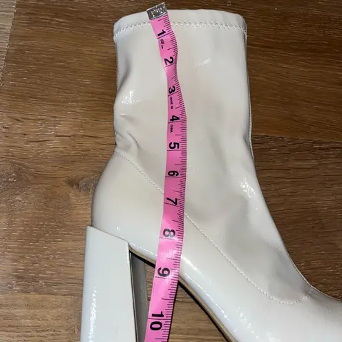 Windsor  Chic And Mod Patent Faux Leather Booties 8 cream - Image 9