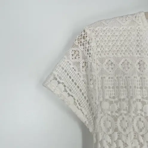 Blanc Du Nil Women's White Lace Fitted Short Sleeve Knee Length Dress Size T4/42