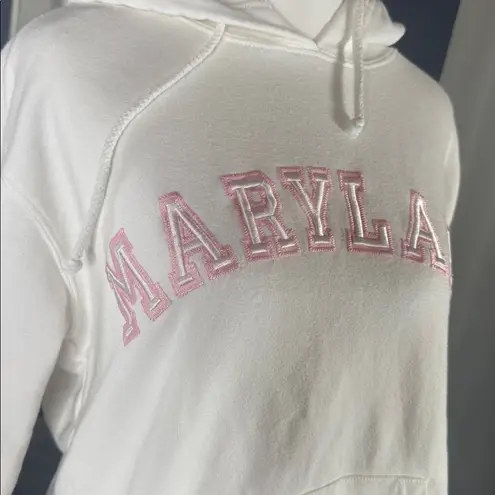 J. America Women’s White Embroidered MARYLAND College Drawstring Hoodie Size L NEW