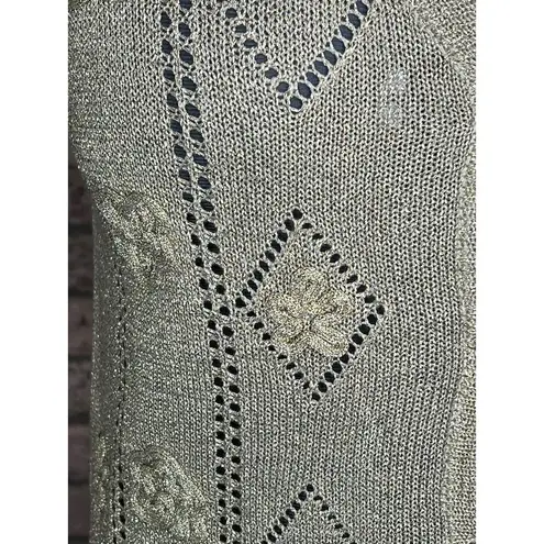 Sweater vest gold metallic lace roses Size M