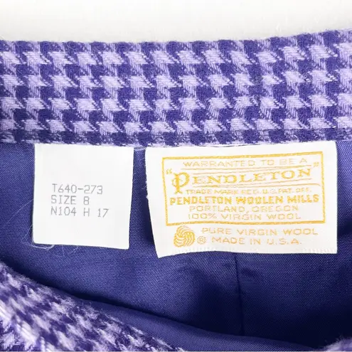 Pendleton  100% Virgin Wool Purple Houndstooth Plaid Pockets Lined Skirt, Size 8