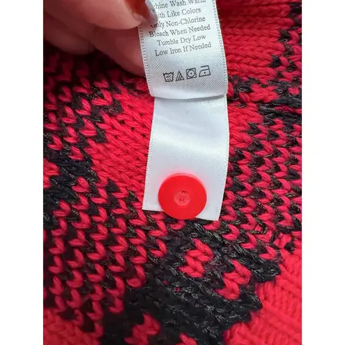 Coldwater Creek Wool Blend Red Black Knit Sweater XL Cowl Neck Button Detail