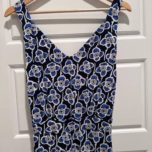Boden Blue Floral Sleeveless Belted Wide Leg V