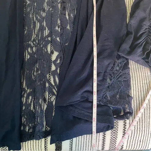 Signature Studio Floral Lace Open Front Cardigan size Medium Dark Blue Whimsy Goth Office Jacket