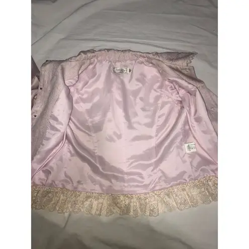 Fille Clair Pink Floral Jacquard Embroidered Jacket Size S Lace Trim Grannycore