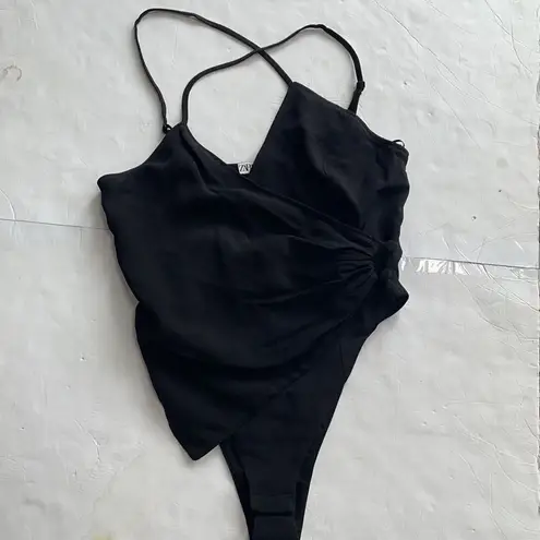 ZARA  black strappy bodysuit w/ asymmetrical hem. Women’s XS. NWT