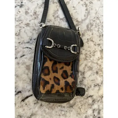 Brighton  Pouch Purse Crossbody Cell Phone Carrier Black Brown Croc Leopard