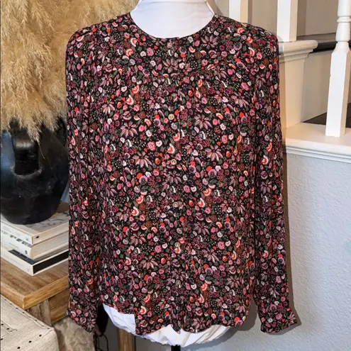 Anthropologie Maeve Orli Bibbed Button Down Floral Long Sleeve Blouse Size XS Red