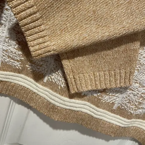 NWT Serengeti Size XL Tan White Embroidered Snowflake Pine Tree Knit Tunic Top