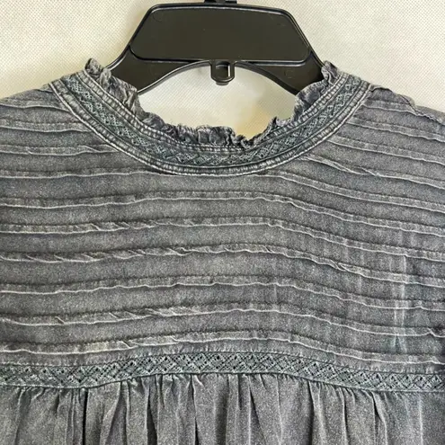 Mustard Seed  Gray Boho Short Sleeve Ruffled Trim Tshirt Blouse‎ Size Small