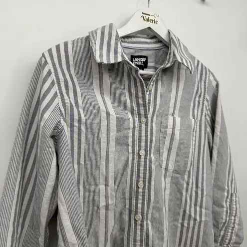 Lands End Grey & White Striped Button Up Top Size Small (6