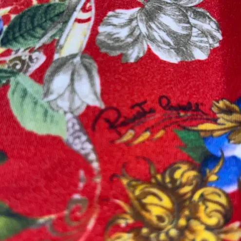 Roberto Cavalli Dress Size M Mini Y2K Boho Floral Butterfly Lemon Persimmon