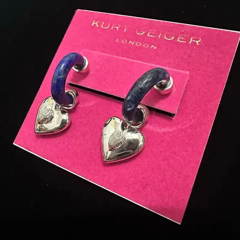 Kurt Geiger Silver Heart Earrings with Purple Detail
