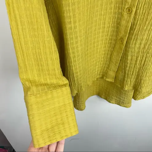 Reset by Jane Sz Medium Textured Cotton Button Down Top Mustard Yellow Boho