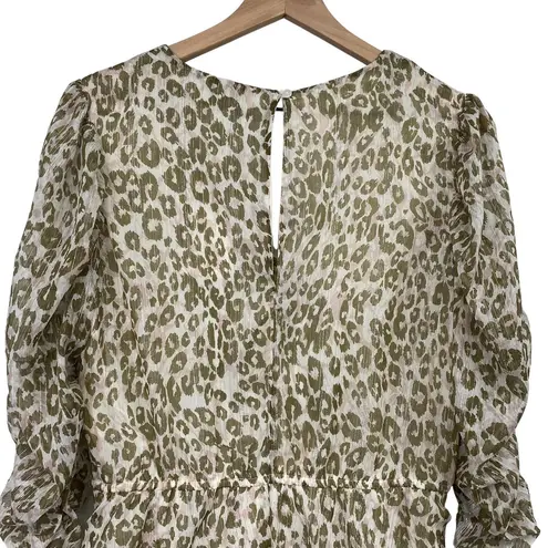 Walter Baker Deena Dress Surplice Faux Wrap Cream Tan Leopard Print NEW Womens L
