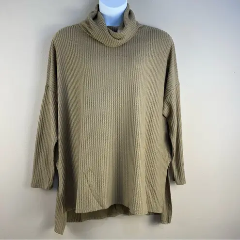 Zenana Outfitters Brushed Thermal Waffle Knit Cowl Neck Hi Low Tunic Sweater Stretch 3X New