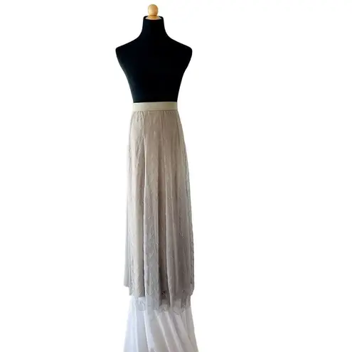 Nic+Zoe NWT MAXI ZIG ZAG TULLE SKIRT SIZE SMALL TAUPE