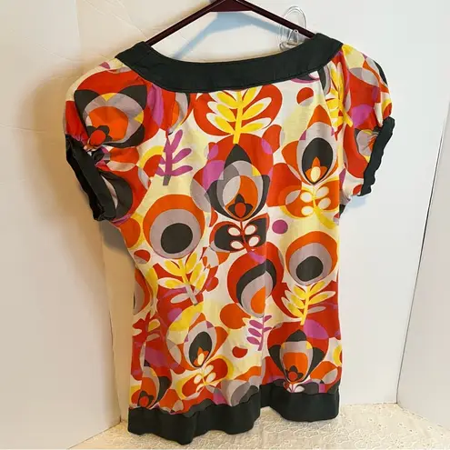 Weavers Orange Cap Sleeve Fitted Graphic Blouse Size L