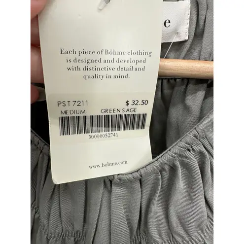 Bohme  Womens Green Peasant Top Size M NWT Smocked Boho Cottagcore Earthy