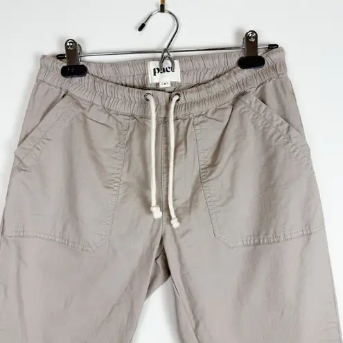 Pact Organic Cotton Woven Twill Roll Up Pant Beige Drawstring Pull On Sz Medium
