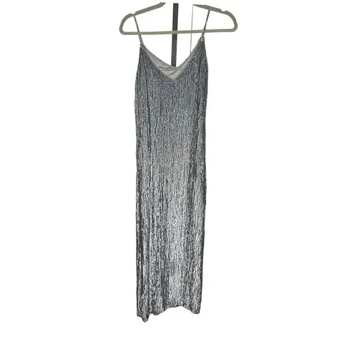 Retrofete Rebecca Grey Velvet Trimmed Sequined Chiffon Dress Silver Size XS