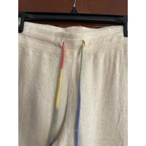 Michael Lauren French Terry flare lounge pants cream with rai ow tie at waist XS