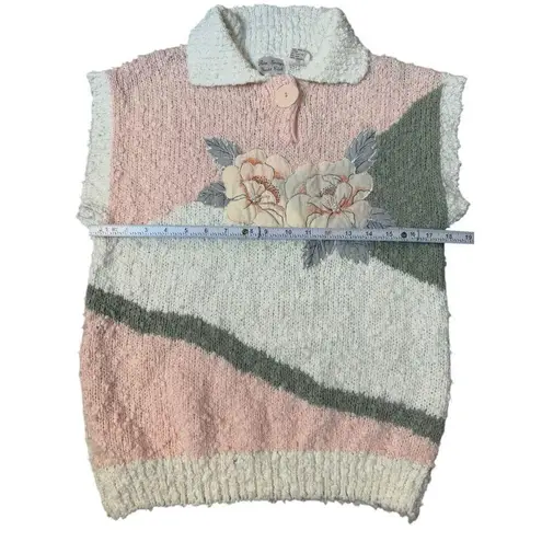 Palm Springs Yacht Club Pink Cream Textured Floral Knit Sweater Sz S Vintage