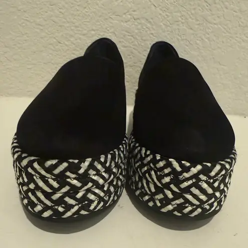 ALL SAINTS Bora Platform Espadrilles Loafer Black White Woven and Suede Size 38