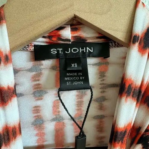 St. John Red Tie Dye Nuda Long Sleeve Mock Neck Top Women’s XS