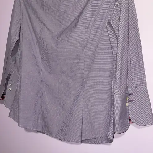 J. McLaughlin Button Up Top Women Size 2 Purple Gingham 3/4 Sleeve Office Preppy