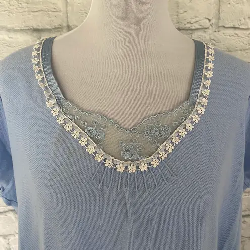 Earth Angels women XL short sleeve scoopneck nightgown w/lace trim blue