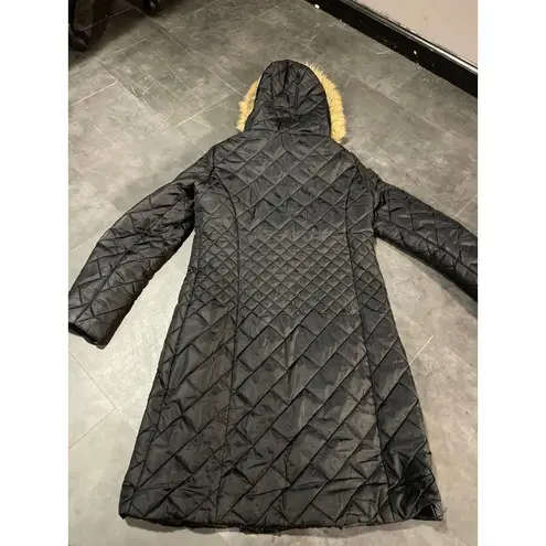 Jaclyn Smith Black Quilted Parka Coat with Faux Fur Hood Winter Jacket D-7