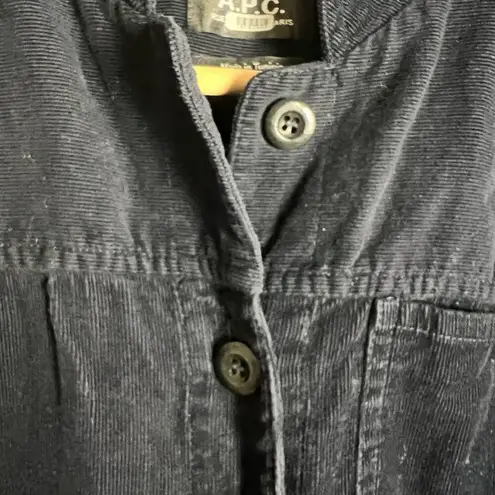 A.P.C. Justine Navy Blue Corduroy Long Sleeve Button Front Jumpsuit Size S Black
