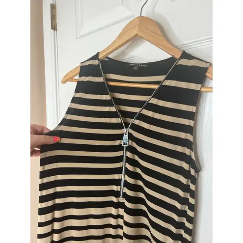 Cable & Gauge Women's Black Tan Striped Sleeveless Top Blouse Zipper Size Small
