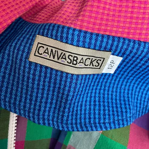 Vintage 90s Y2K Canvasbacks Madras Plaid Cropped Full Zip Jacket 12P 12 Petite L Pink