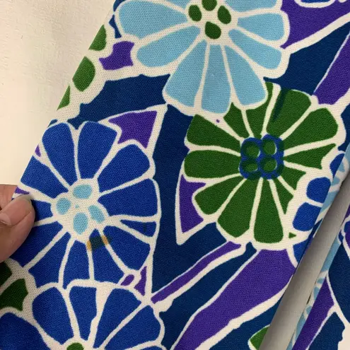 Vintage Floral Mini Dress size small medium Blue Green Puff sleeve 70s